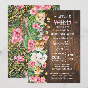 Invitación Pequeño Salvaje Fiesta de Safari Rústico Rosa Baby