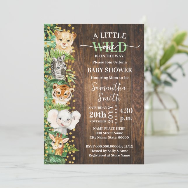 Invitación Pequeño salvaje un ruso Safari Animales Baby Showe (Anverso de pie)
