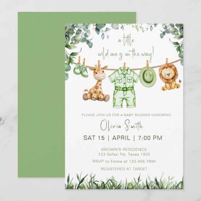 Invitación Pequeño salvaje un Safari lindo animal Baby Shower (Anverso / Reverso)