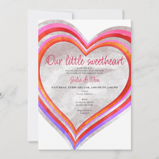 Invitación Pequeño San Valentín acuarela Baby Shower (Anverso)