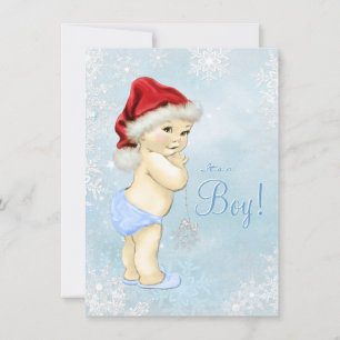 Invitación Pequeño Santa Baby Blue Copo de Nieve Baby Shower