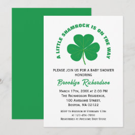 Invitación Pequeño Shamrock Baby Shower Blanco Irlandés Y Ver