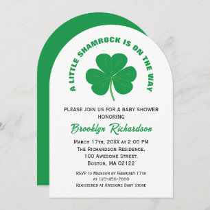 Invitación Pequeño Shamrock Baby Shower Blanco Irlandés Y Ver