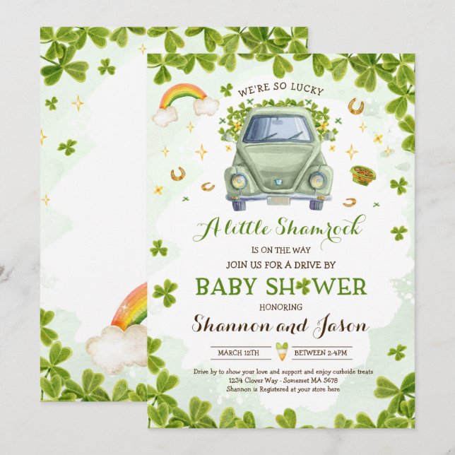 Invitación Pequeño Shamrock de St. Patrick por Baby Shower (Anverso / Reverso)