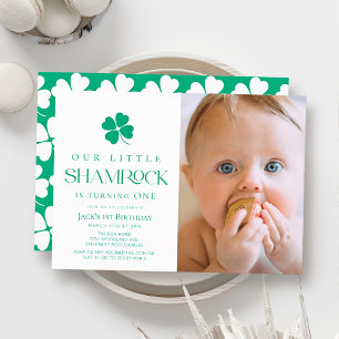 Invitación Pequeño Shamrock Moderno Chico Foto Cumpleaños 1º