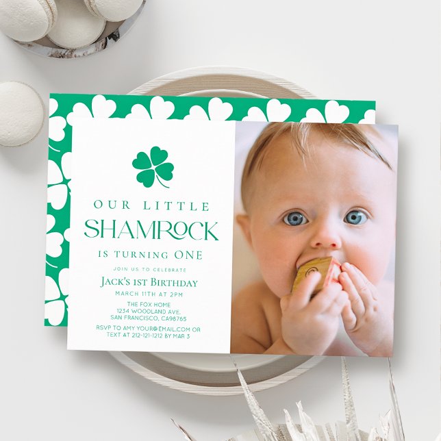 Invitación Pequeño Shamrock Moderno Chico Foto Cumpleaños 1º (Subido por el creador)