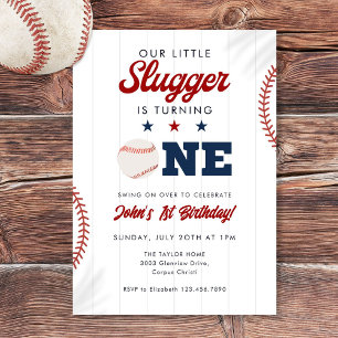 Invitación Pequeño Slugger Béisbol 1er Cumpleaños