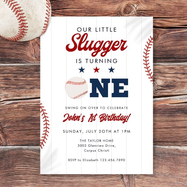 Invitación Pequeño Slugger Béisbol 1er Cumpleaños (Little Slugger Baseball 1st Birthday Invitation)