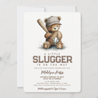 Invitación Pequeño Slugger Neutral Teddy Béisbol Baby Shower