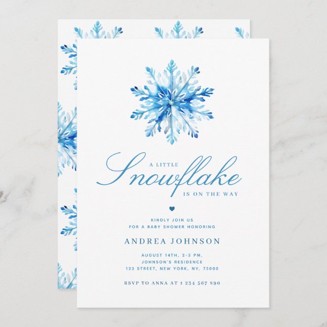 Invitación Pequeño Snowflake Blue Boy Baby Shower (Anverso / Reverso)