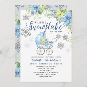 Invitación Pequeño Snowflake Blue Floral Winter Baby Shower
