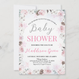 Invitación Pequeño Snowflake floral rosa Baby Shower