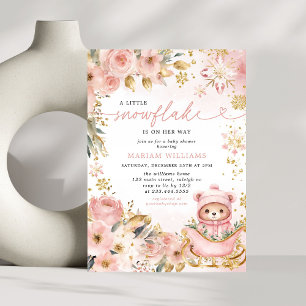 Invitación Pequeño Snowflake Rosa Flore Bear Baby Shower