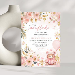 Invitación Pequeño Snowflake Rosa Flore Bear Baby Shower
