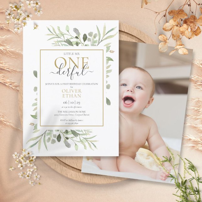 Invitación Pequeño Sr. ONEmaravilloso Elegante Foto Primer Cu (Subido por el creador)