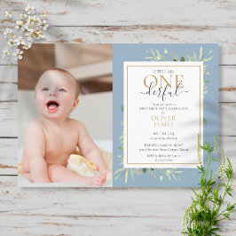 Invitación Pequeño Sr ONEMaravilloso Foto Niño Azul Primer Cu