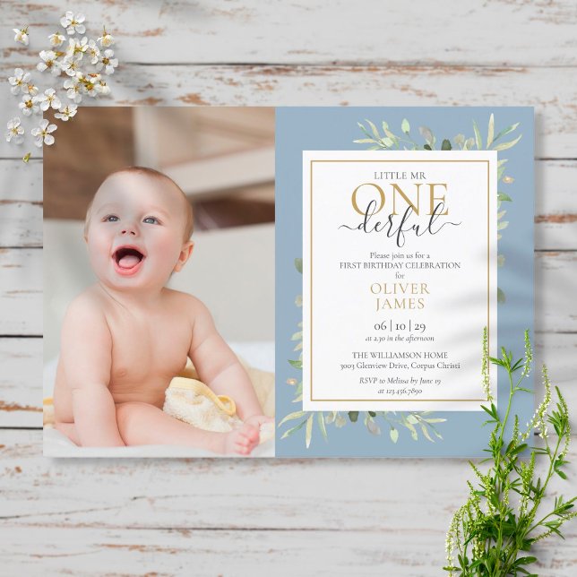 Invitación Pequeño Sr ONEMaravilloso Foto Niño Azul Primer Cu (Subido por el creador)