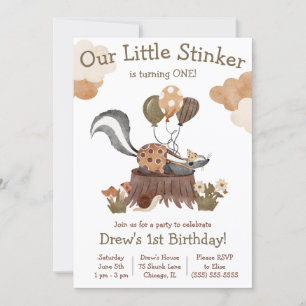 Invitación Pequeño Stinker, zorrillo, fiesta de cumpleaños de