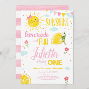 Invitación Pequeño Sunshine Lemonade Chica Rosa Lemon Cumplea