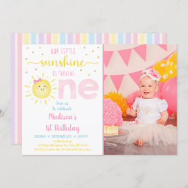 Invitación Pequeño Sunshine Pastel Oro Rosa Primer Cumpleaños