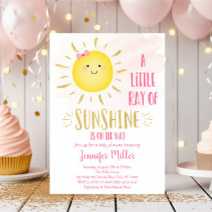 Invitación Pequeño Sunshine Pink & Gold Baby Shower