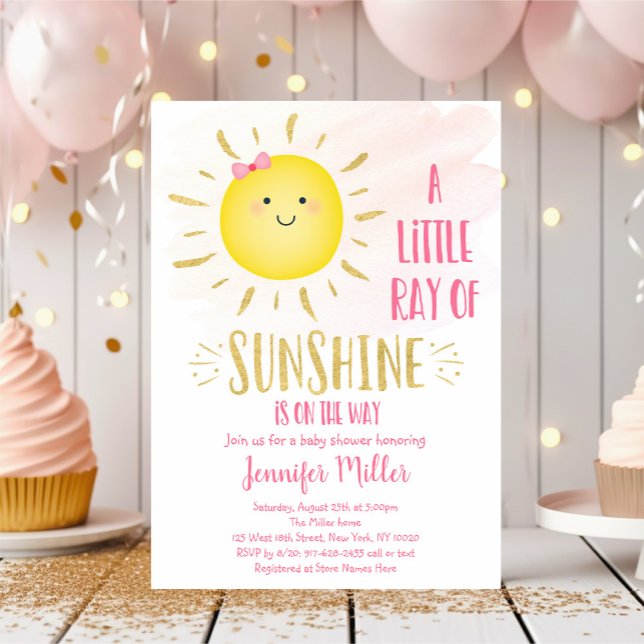 Invitación Pequeño Sunshine Pink & Gold Baby Shower (Subido por el creador)