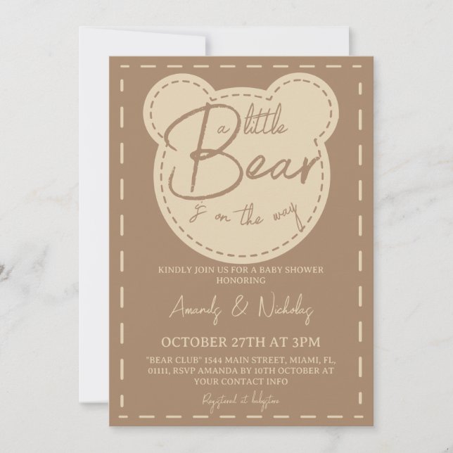 Invitación Pequeño Teddy Oso Moderno Baby Shower Neutral (Anverso)