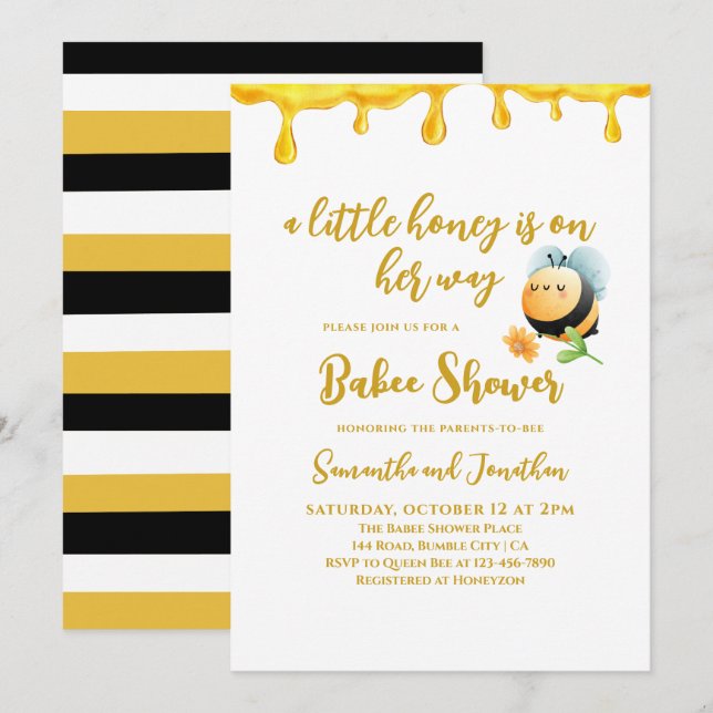 Invitación Pequeño tema de bebe de miel simple Chica Baby Sho (Anverso / Reverso)