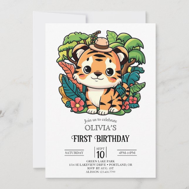 Invitación Pequeño tigre 1er cumpleaños digital (Anverso)