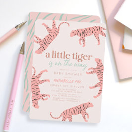 Invitación Pequeño tigre Chica rosado moderno Baby Shower