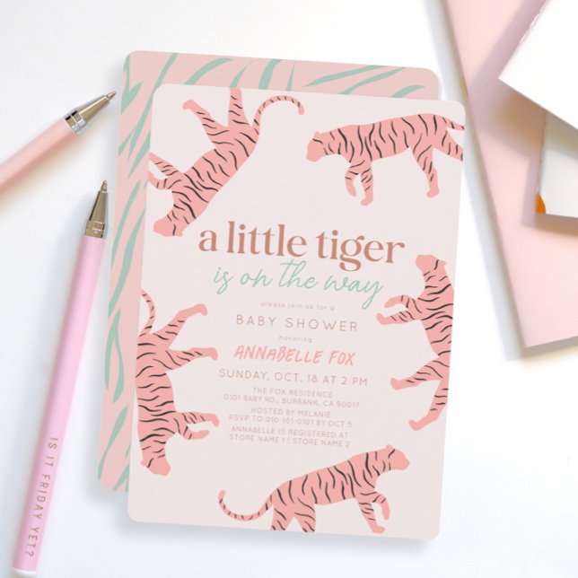 Invitación Pequeño tigre Chica rosado moderno Baby Shower (Subido por el creador)