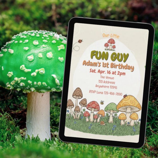 Invitación Pequeño Tipo Divertido, Cumpleaños de Hongos Fungi (Subido por el creador)