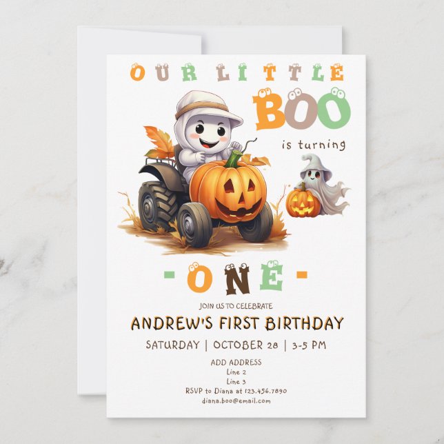 Invitación Pequeño Tractor de Halloween de Boo Cualquier Edad (Anverso)