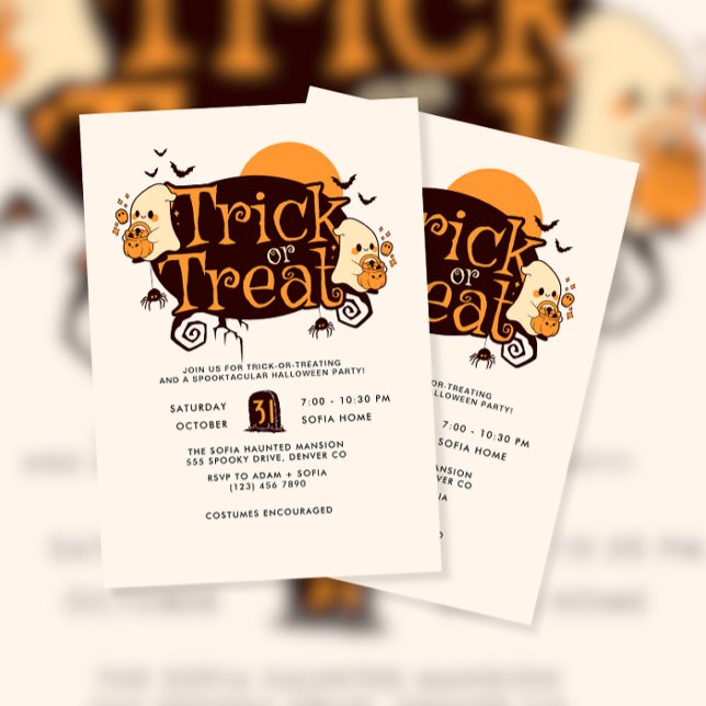 Invitación Pequeño truco fantasma o fiesta de Halloween (Subido por el creador)