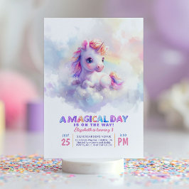 Invitación Pequeño unicornio lindo Pastel suave púrpura cumpl