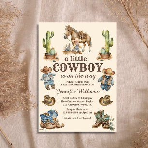 Invitación  pequeño vaquero en camino baby shower western 
