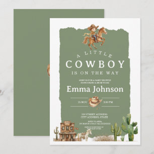 Invitación Pequeño Vaquero Está En Camino Fiesta Prénatal W