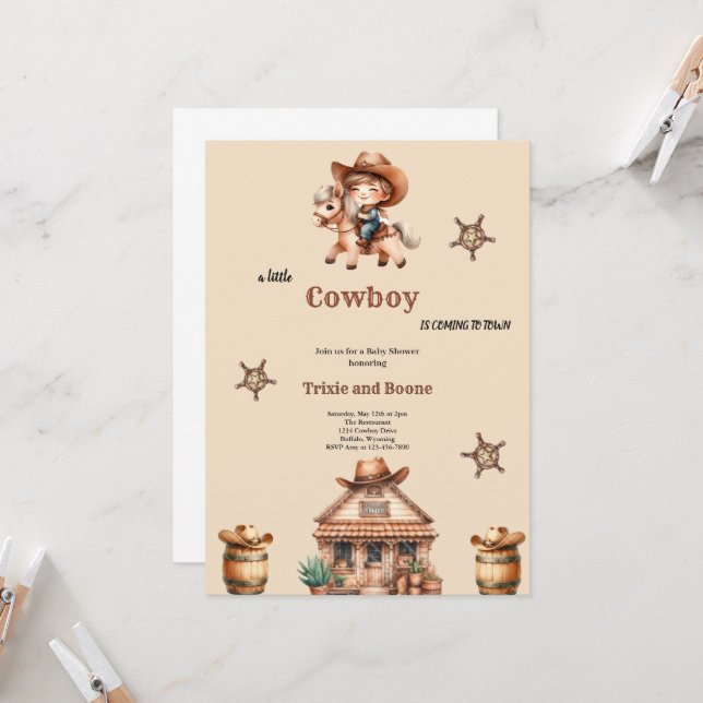 Invitación pequeño vaquero viene a la ciudad, vaquero, nena (Anverso/Reverso In Situ)