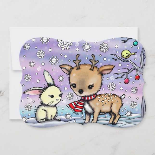 Invitación Pequeño venado y conejito arte ilustrado (Anverso)