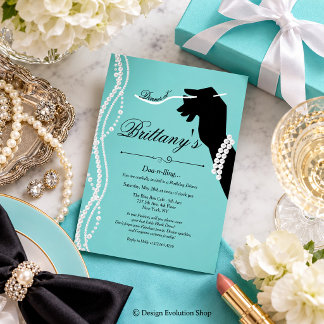 Invitación Pequeño vestido negro Glam azul cena de cumpleaños