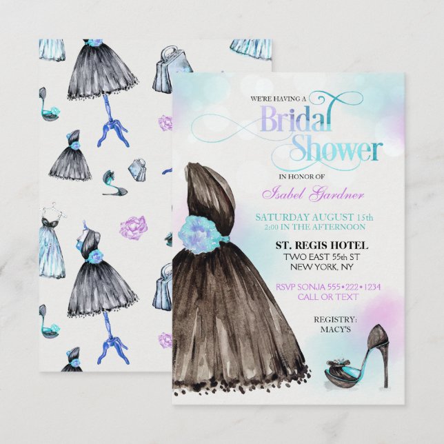 Invitación Pequeño vestido negro Stiletto ducha de novia (Anverso / Reverso)