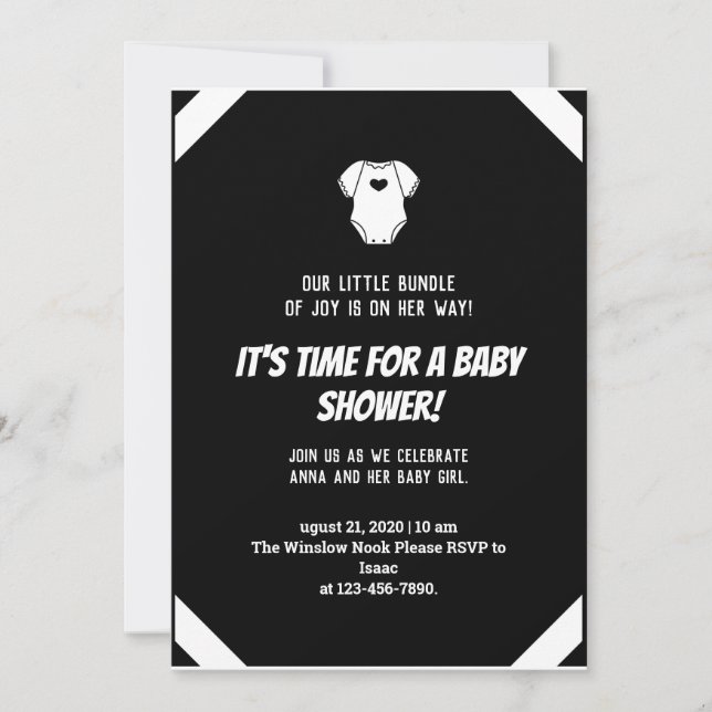 Invitación Pequeño vestido Simple Baby Shower Blanco Negro (Anverso)