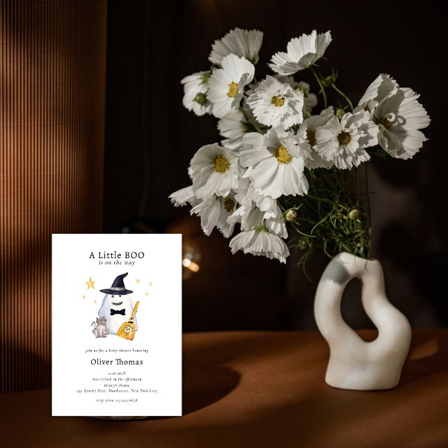 Invitación Pequeño y bonito fantasma Hollaween Boy Baby Showe (Cute Little Boo Ghost Hollaween Boy Baby Shower Invitation)