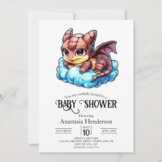 Invitación Pequeño y caprichoso Baby Shower Digital Dragon (Anverso)