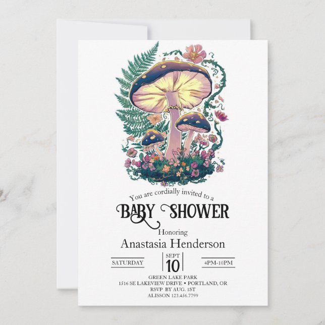 Invitación Pequeño y colorido Baby Shower hongo (Anverso)