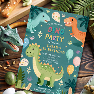 Invitación Pequeño y colorido niño de los dinosaurios