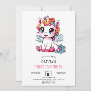 Invitación Pequeño y colorido unicornio digital en el primer 