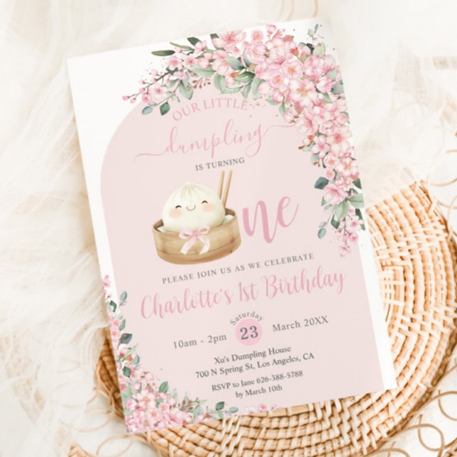 Invitación Pequeño y curado cerezo en flor primer cumpleaños (Subido por el creador)