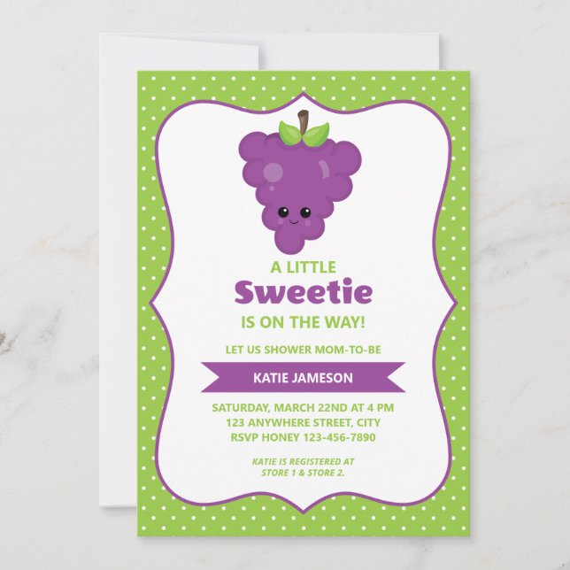 Invitación Pequeño y dulce Baby Shower de uva (Anverso)