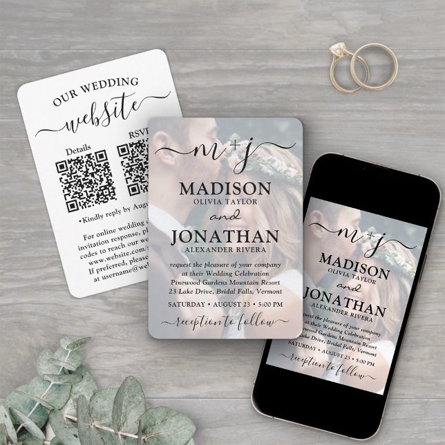 Invitación Pequeño y elegante código QR de foto de boda todo  (Subido por el creador)